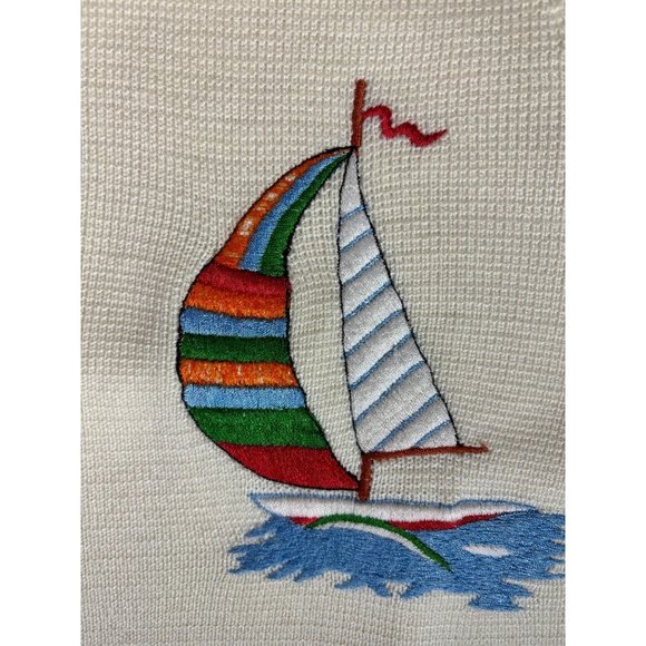 Vintage 80s Nautical Sweater Embroidered Sailboat Zip Up Cardigan - Picture 10 of 10